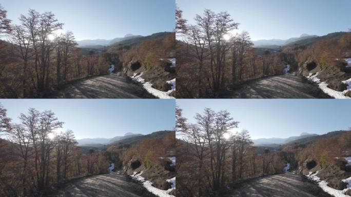秋天，开车穿过智利南部的乡村公路