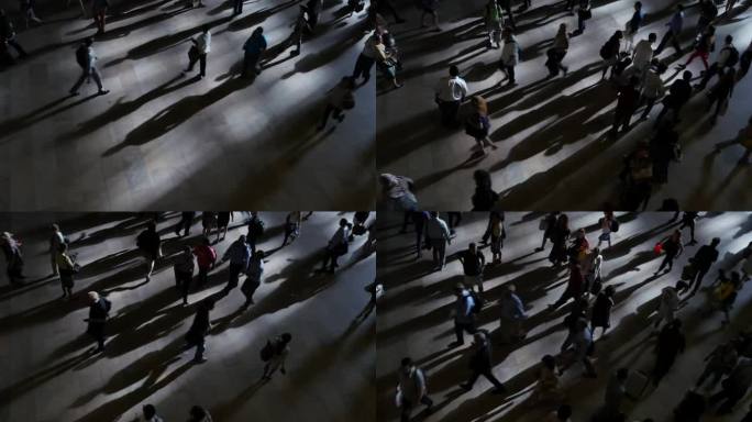 公共空间行人的剪影和阴影。现代都市繁忙的都市生活。
