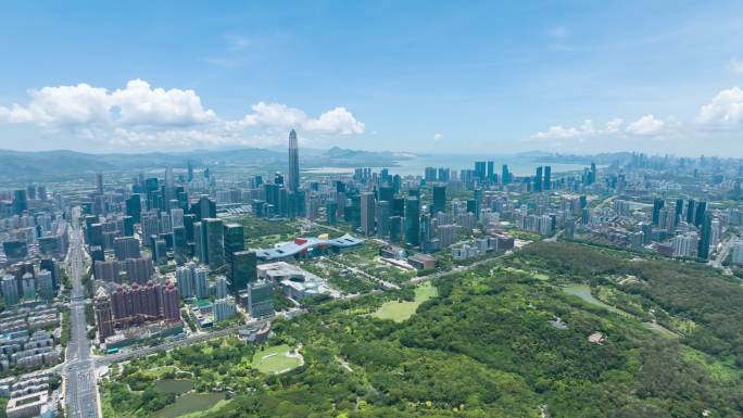 深圳市民中心中轴线福田区航拍延时摄影
