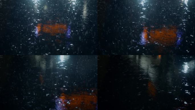 雨夜中的雨滴落在慢动作降雨中