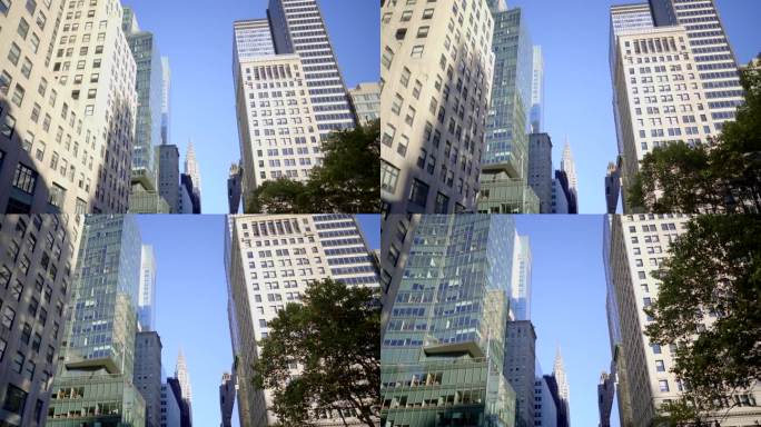 纽约市高层建筑的低角度拍摄。美国最大城市的办公大楼。