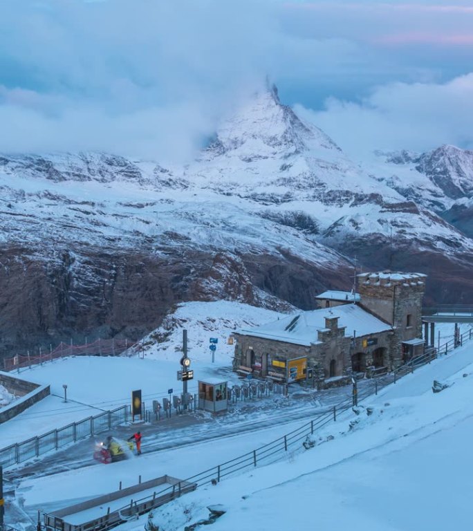 瑞士采尔马特(Gornergrat Zermatt)的延时摄影，冬季从Gornergrat俯瞰马特洪