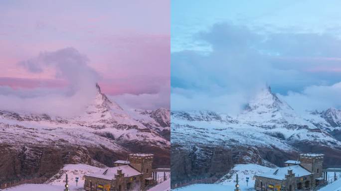 瑞士采尔马特(Gornergrat Zermatt)的延时摄影，冬季从Gornergrat俯瞰马特洪