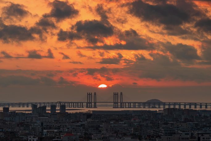 城市日出景观泉州湾大桥日出