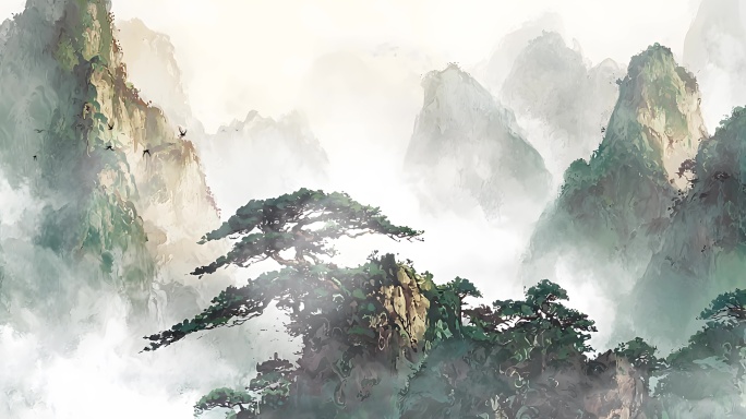 8k循环绿水青山意境水墨山水国潮舞台背景