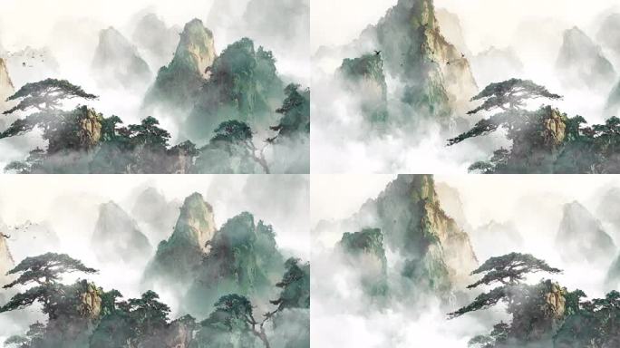 8k循环绿水青山意境水墨山水国潮舞台背景