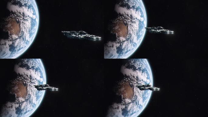 大型未来宇宙飞船接近地球并进入轨道