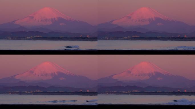 黎明时分，海滩和富士山
