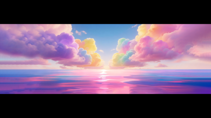 粉色梦幻天空海面唯美彩虹云朵水面梦幻云彩