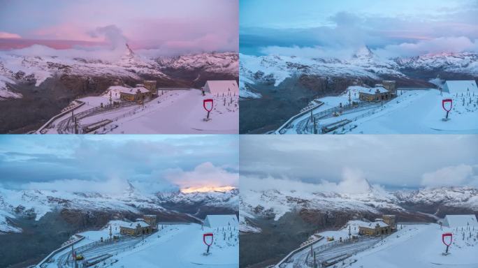 瑞士采尔马特(Gornergrat Zermatt)的延时摄影，冬季从Gornergrat俯瞰马特洪