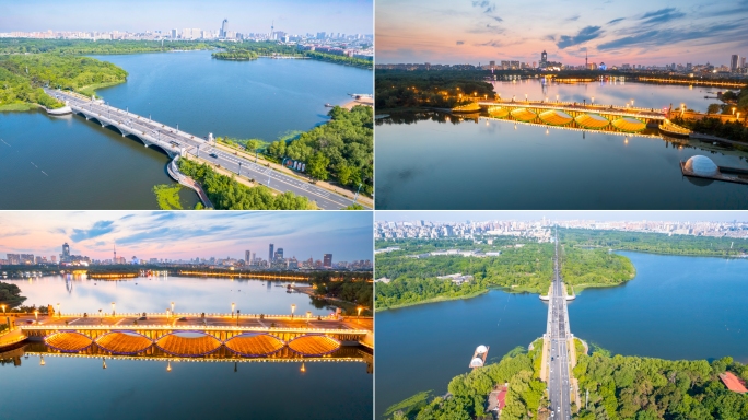 长春南湖大桥长春南湖公园延时夜景航拍旅游