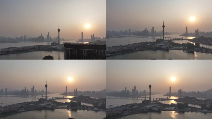 澳门城市日落景观航拍
