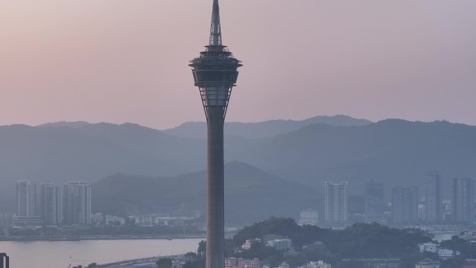 澳门城市日落景观航拍