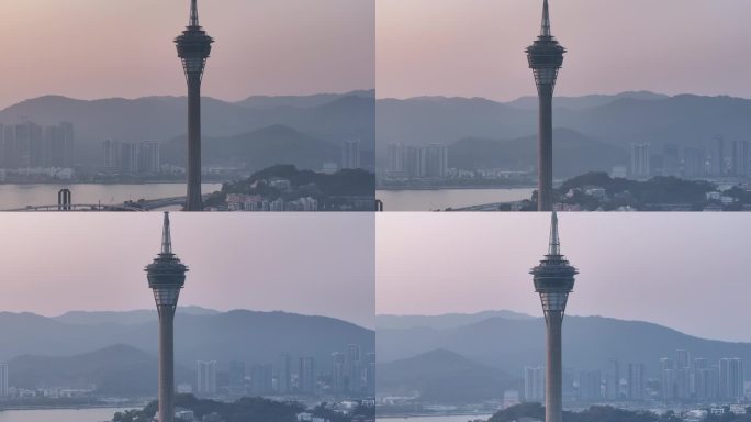 澳门城市日落景观航拍