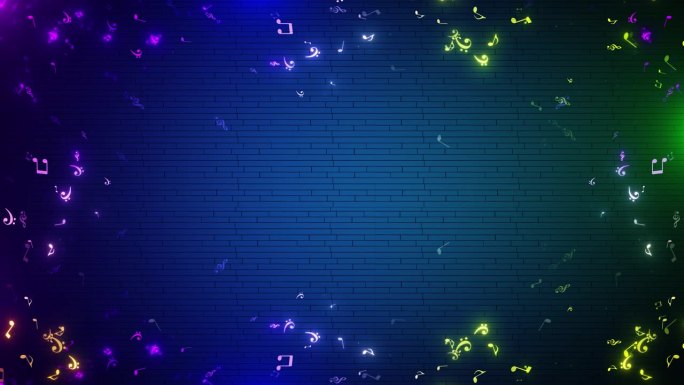 3D音乐音符流动飞舞动画，落在金色循环背景上。