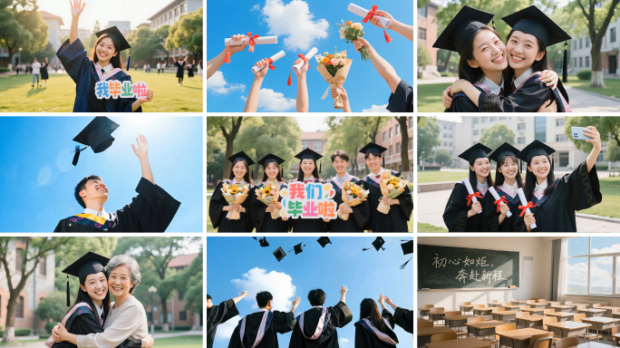 大学毕业季校园生活毕业典礼师生同学合影