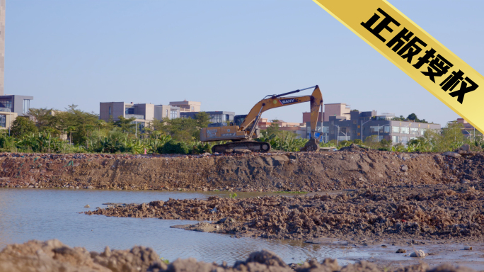 桑基鱼塘填埋挖掘机挖土开发建设
