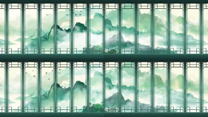 水墨山水意境屏风