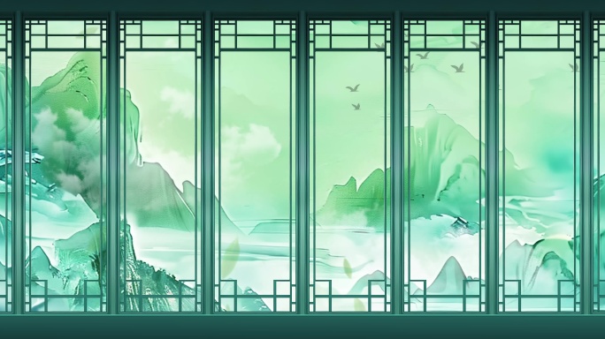 水墨山水四季变换屏风背景