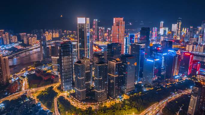 江北嘴建筑夜景航拍延时