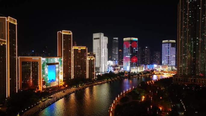 天津夜景城市风光 海河游船夜景 解放桥