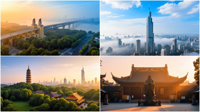 南京航拍南京延时南京长江大桥紫峰大厦