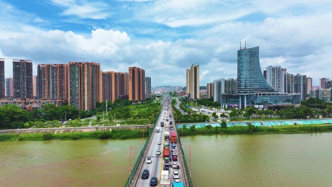 江门外海镇航拍延时、外海大桥和中山古镇