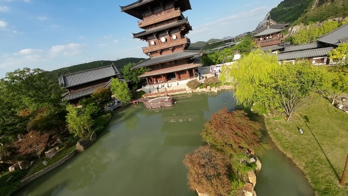 南京江苏园博园苏韵十三园古建筑群穿越机