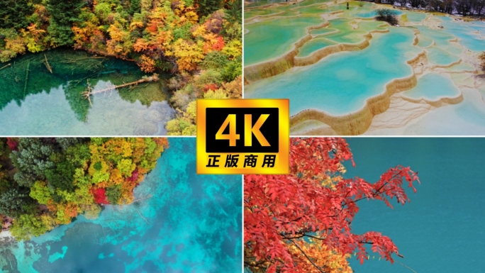四川阿坝九寨沟秋色秋景航拍