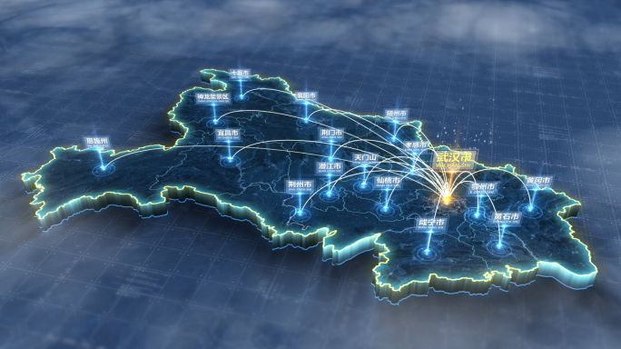 湖北省地图辐射光线演示湖北地图