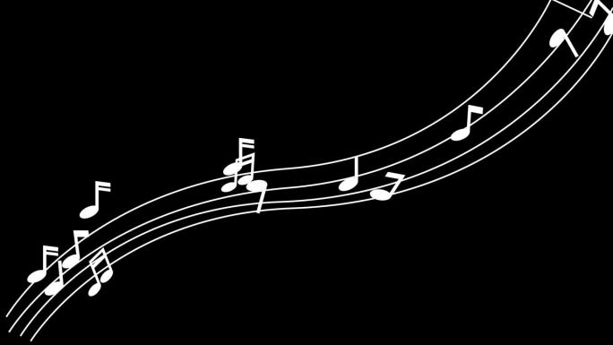 音乐音符流动的动画，带有色度键。漂浮的音乐符号在轨道上。