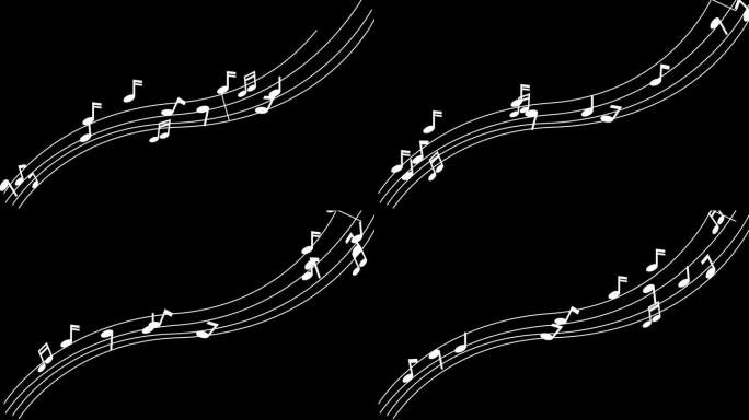 音乐音符流动的动画，带有色度键。漂浮的音乐符号在轨道上。