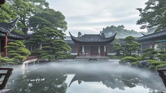 江南园林苏州园林航拍中式庭院景观建筑风光