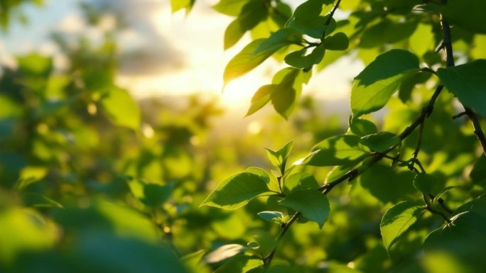 延时阳光夏日嫩绿树叶