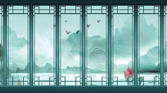 水墨荷花禅意屏风背景