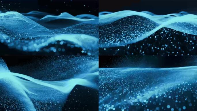 8k蓝色粒子海洋波浪 数字特效 虚拟粒子
