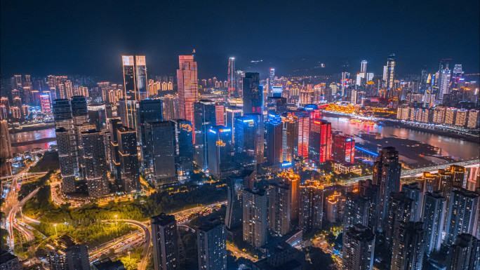 重庆江北嘴夜景延时航拍