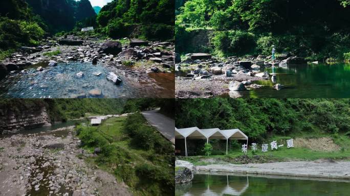 山间溪流露营烧烤素材
