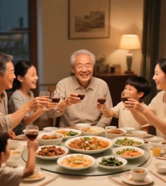 祖孙户外互动与家庭温馨晚餐