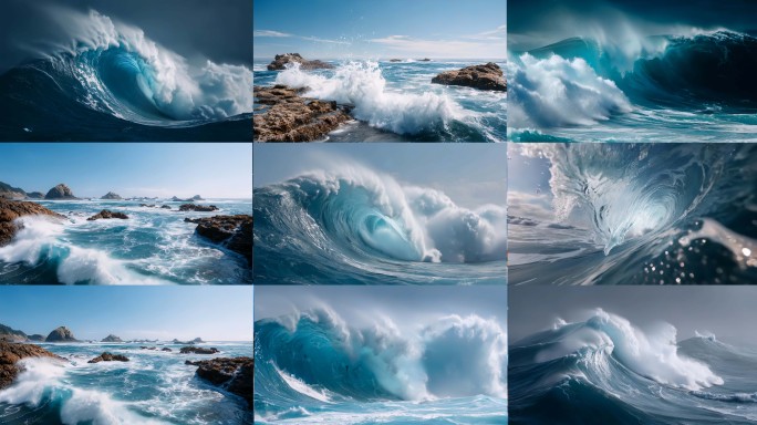 大海壮阔海浪自然力量蓝色海洋波涛汹涌翻滚