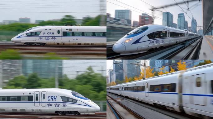 中国高铁飞速行驶和谐号复兴号