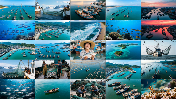 渔船渔民开海节出海捕捞水产养殖海洋牧场