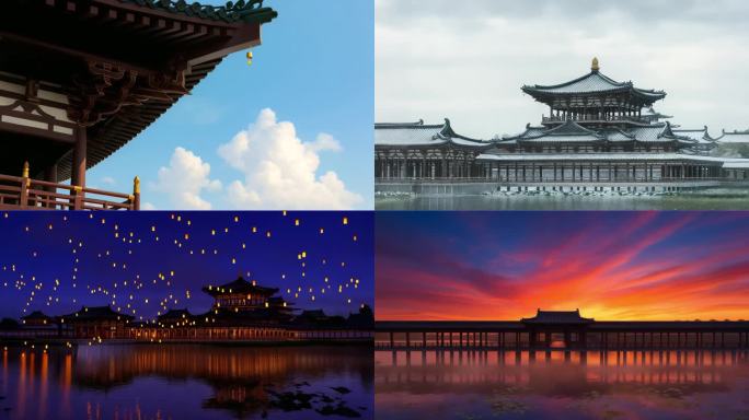 古风建筑夜景灯笼 未央宫 古代宫殿