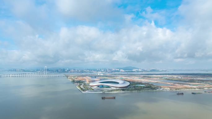 航拍广州南沙大湾区文化体育中心4k延时