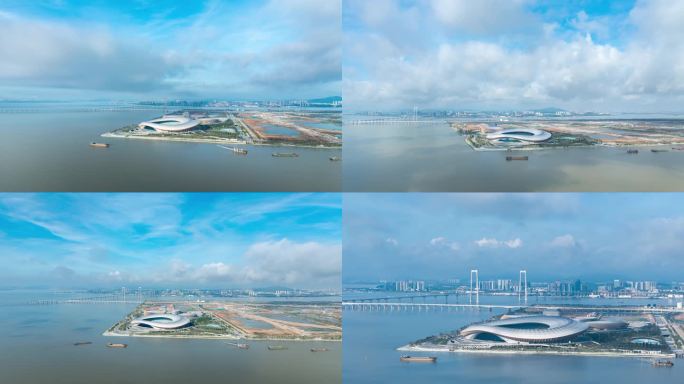 航拍广州南沙大湾区文化体育中心4k延时