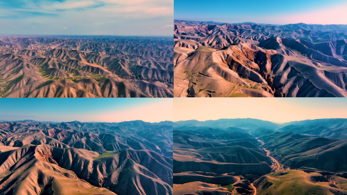 自然风光沙漠无人区黄土高原地貌航拍全景