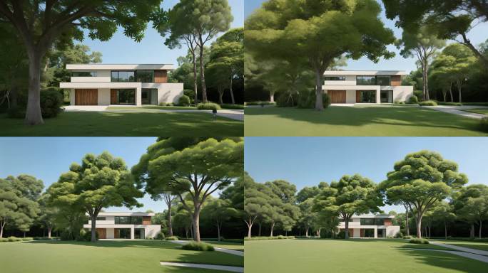 现代别墅庭院草坪建筑高端住宅场景