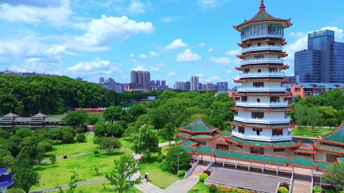 湖南烈士公园潇湘阁航拍