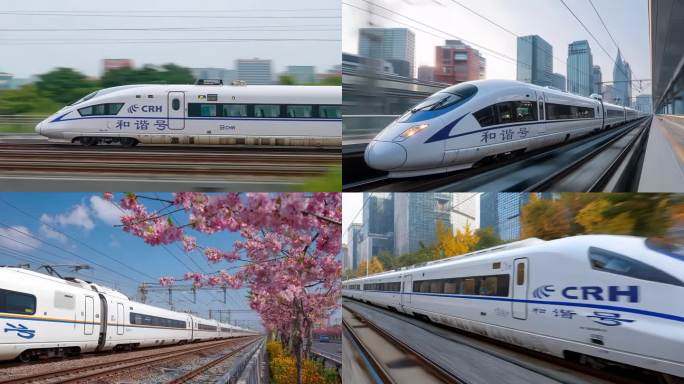 中国高铁飞速行驶和谐号复兴号