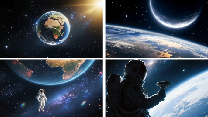 地球月球宇航员太空漫步